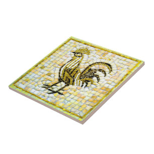 Carreau Nuances de jaune, blanc et mosaïque de coq noir🐔