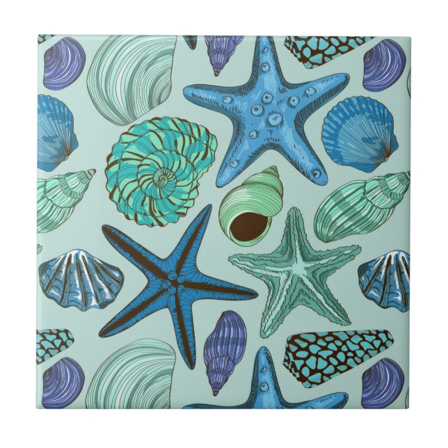 Carreau Nuances des coquillages et du motif bleus (Devant)
