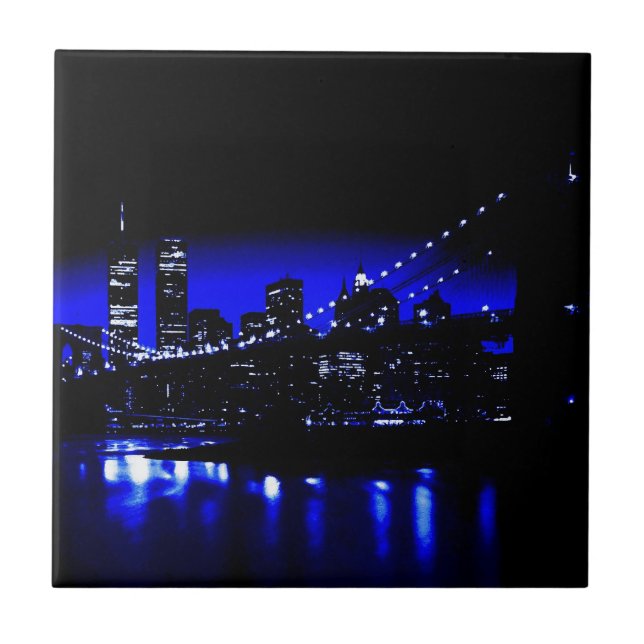 Carreau Nuit bleue New York City Brooklyn Bridge, Rivière (Devant)