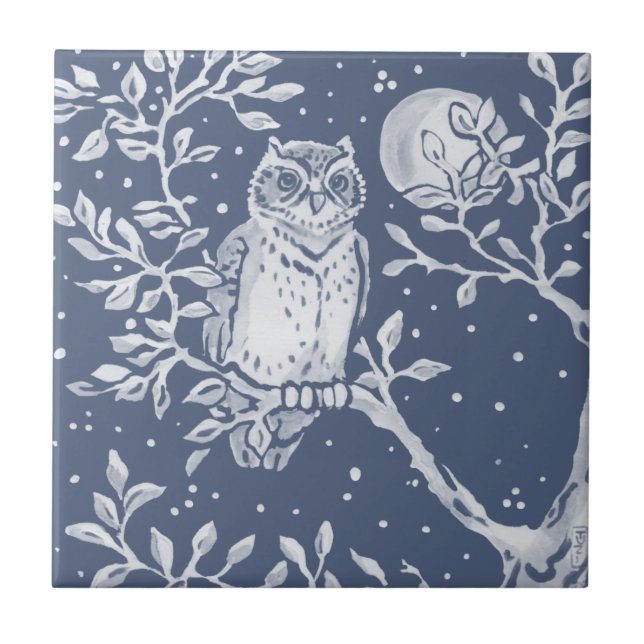 Carreau Nuit de la Chouette Bleue Forêt de bois Ornat (Devant)