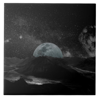 Carreau Nuit de Lune Noire et Blanche Sky Mountain Galaxy