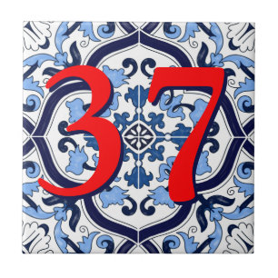 Carreau Numéro de la maison bleue Ornate Floral Sicilien
