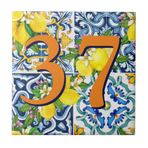 Carreau Numéro de la maison Floral Citron sicilien