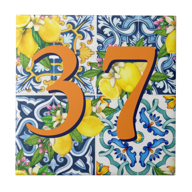 Carreau Numéro de la maison Floral Citron sicilien (Devant)