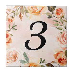 Carreau Numéro de maison floral marine aquarelle pêche