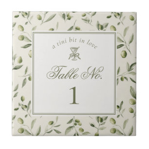 Carreau Numéro de table de mariage à motif vert Martini ol