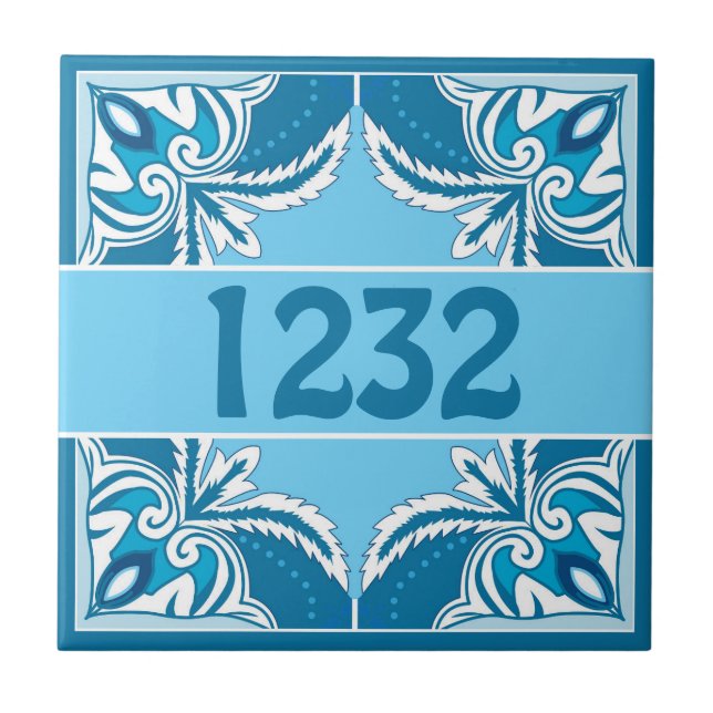 Carreau Numéro personnalisé Bleu et blanc Porto Azulejos,  (Devant)