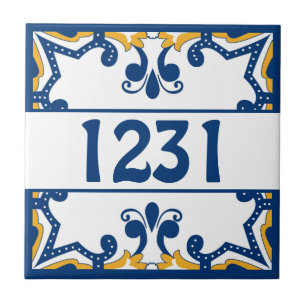 Carreau Numéro personnalisé bleu et jaune Azulejos