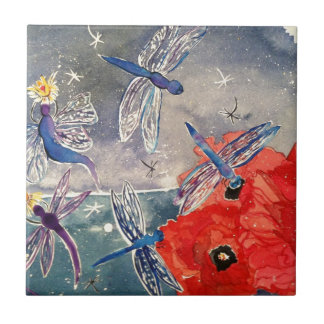 Carreau Nymphes et peinture d'aquarelle de libellule