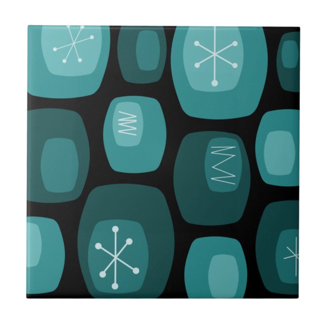 Carreau Oblongs modernes du milieu du siècle Noir Turquois (Devant)