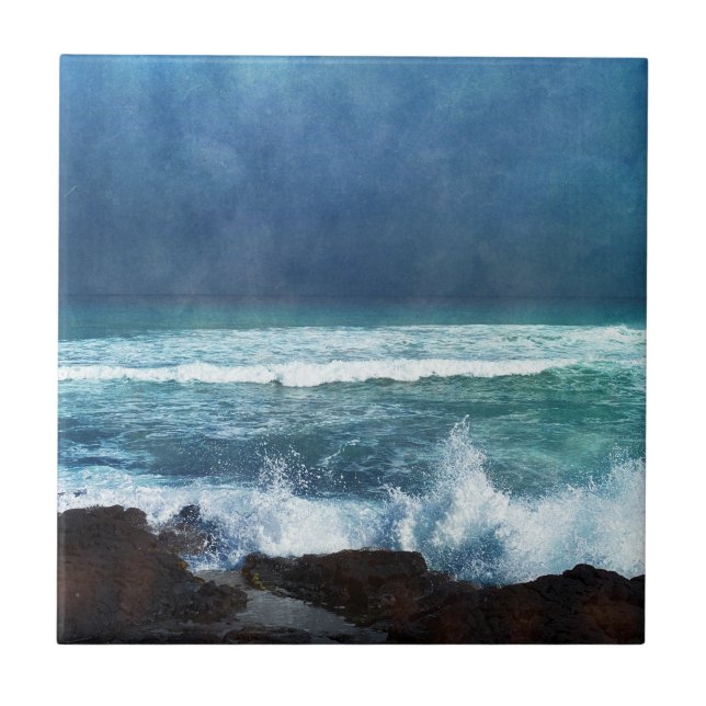 Carreau Océan hawaïen Waves Aqua Surf bleu Turquoise Mer d (Devant)