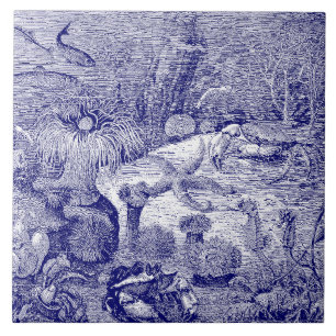 Carreau Ocean Marine Life bleu et blanc