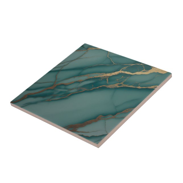 Carreau Ocean Teal Marble with Metallic Gold Veins (Côté)