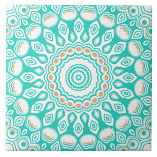 Carreau Océan Turquoise et Beige Mandala Motif