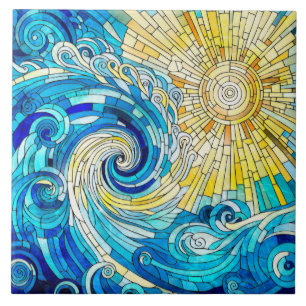 Carreau Ocean Wave Sun mosaïque art