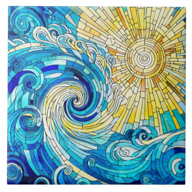 Carreau Ocean Wave Sun mosaïque art (Devant)