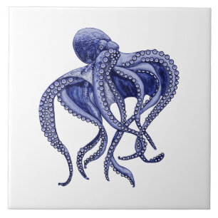 Carreau Octopus bleu et blanc