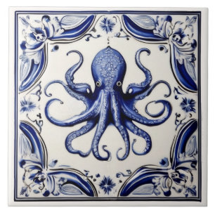 Carreau Octopus Blue and White Sea thème Beach House