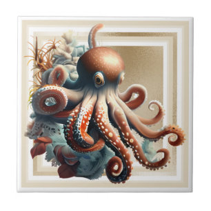 Carreau Octopus marine mer or orange glam