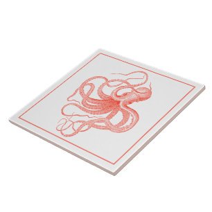 Carreau Octopus Nautique Vintage rouge corail