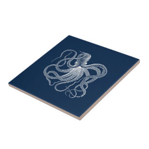Carreau Octopus noir Vintage blanc