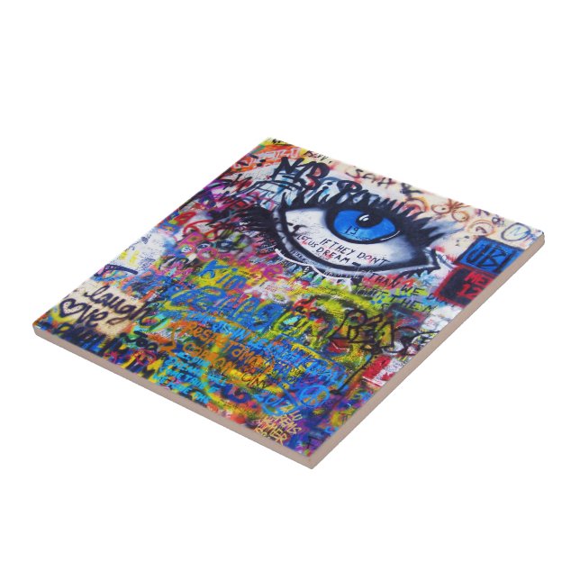Carreau Oeil mauvais de graffiti bleu (Côté)
