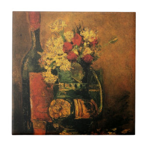 Carreau Oeillets, Roses et une bouteille de Vincent van Go