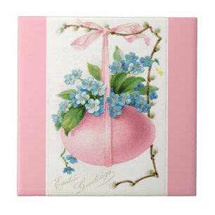 Carreau Oeuf de Pâques rose et fleurs