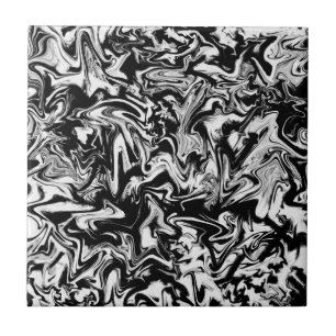 Carreau Oeuvre Abstraite moderne en noir et blanc marbrée