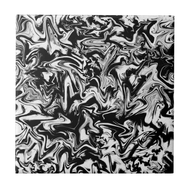 Carreau Oeuvre Abstraite moderne en noir et blanc marbrée (Devant)