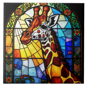 Carreau Oeuvre animale en verre coloré de la Giraffe