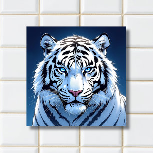 Carreau Œuvre d'art Ai Tigre Blanc aux Yeux Bleus