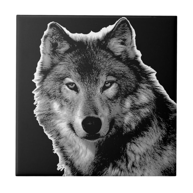 Carreau Oeuvre de Loup noir et blanc (Devant)