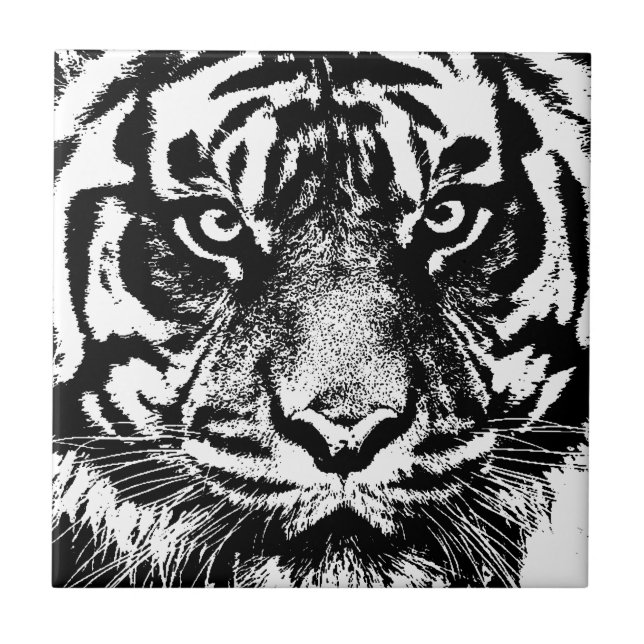Carreau OEuvre oculaire noir blanc Sumatra Bornéo Tiger (Devant)