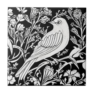Carreau Oiseau Art nouveau sur une branche avec fleurs en 