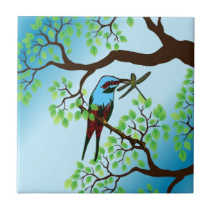 Carreau Oiseau bleu dans les arbres