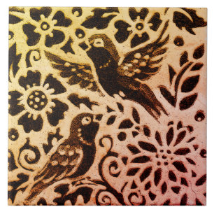 Carreau Oiseau Brown de rouille Floral Automne Feuilles Ba