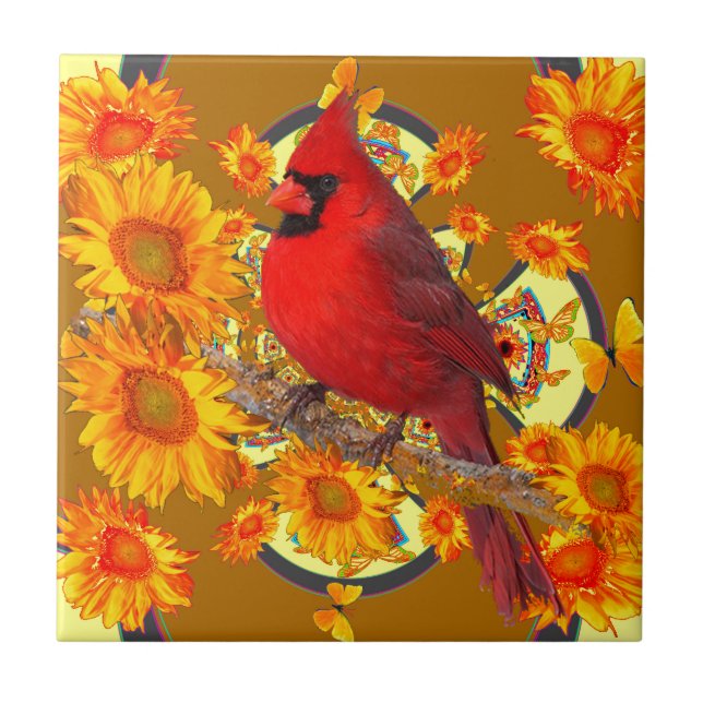 Carreau oiseau cardinal rouge (Devant)
