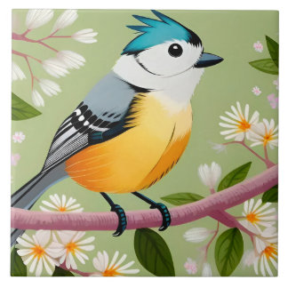 Carreau Oiseau chanteur coloré perché sur une branche en f