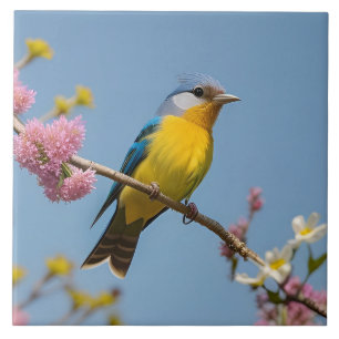 Carreau Oiseau Coloré sur Branche en Fleurs