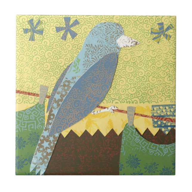 Carreau Oiseau coloré sur fil (Devant)