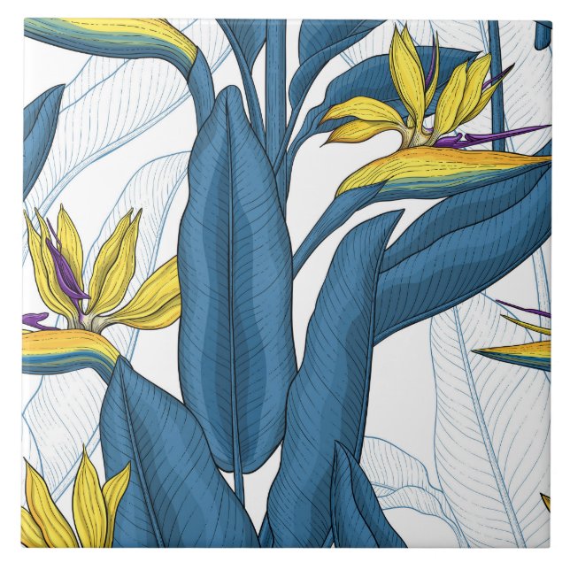 Carreau Oiseau de fleurs de paradis sur blanc (Devant)
