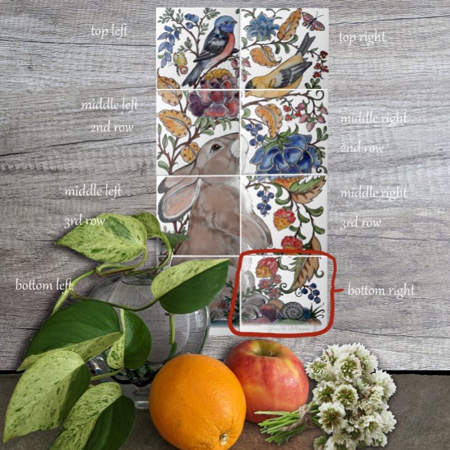 Carreau Oiseau de lapin Jacobean tuile florale murale 8pc  (Créateur téléchargé)