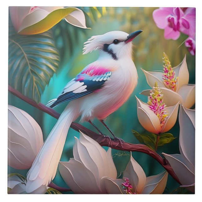 Carreau Oiseau d'Imaginaire tacheté blanc crêpé (Devant)