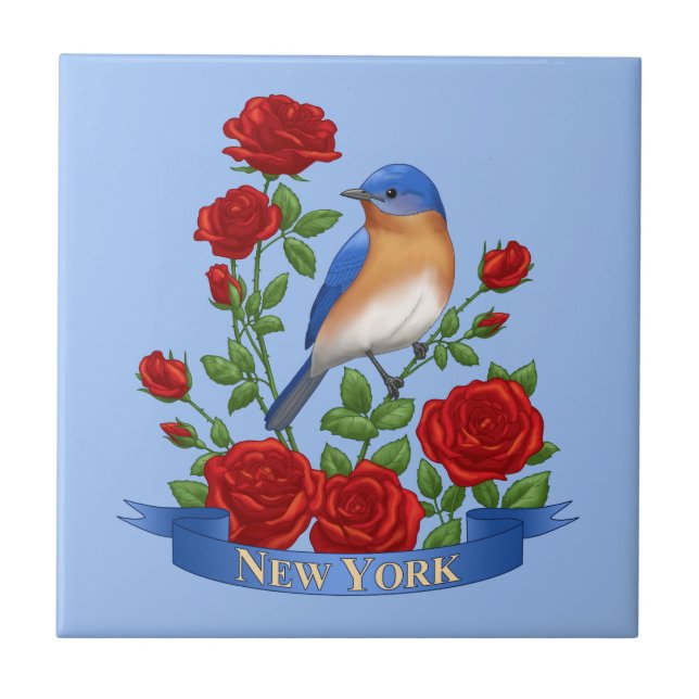 Carreau Oiseau et fleur de l'État de New York - Bluebird & (Devant)