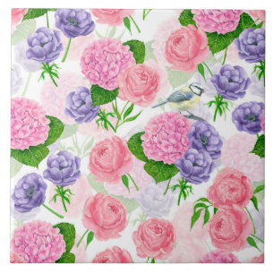 Carreau Oiseau et fleurs