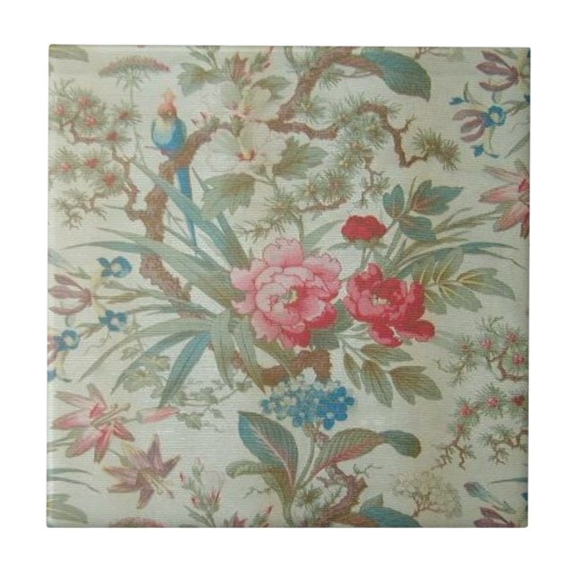 Carreau Oiseau et fleurs antiques français de Toile (Devant)