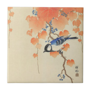 Carreau Oiseau et lierre rouge par Ohara Koson