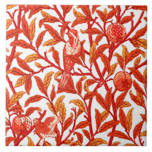 Carreau Oiseau & grenade Art Nouveau, Mandarin Orange