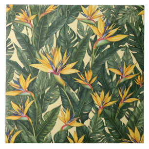 Carreau Oiseau jaune du Paradis motif de fleurs